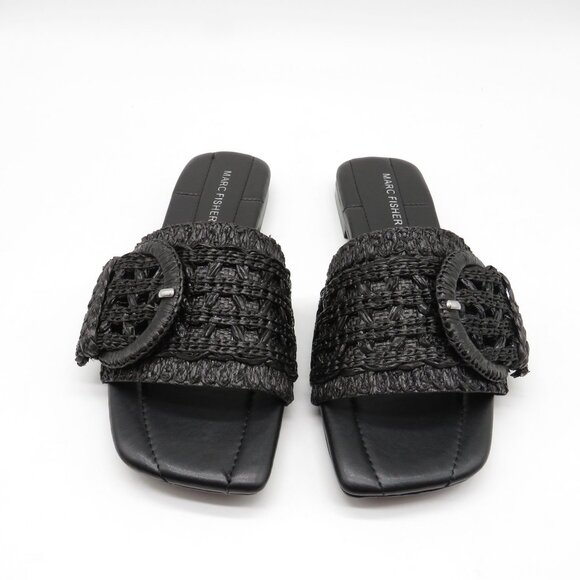Marc Fisher Womens Black Loree Raffia Buckle Slide Sandals 5.5 NEW - Picture 3 of 8